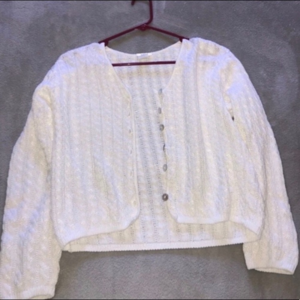 White Light Academia Button up Knit Sweater | Size Medium - Picture 2 of 3